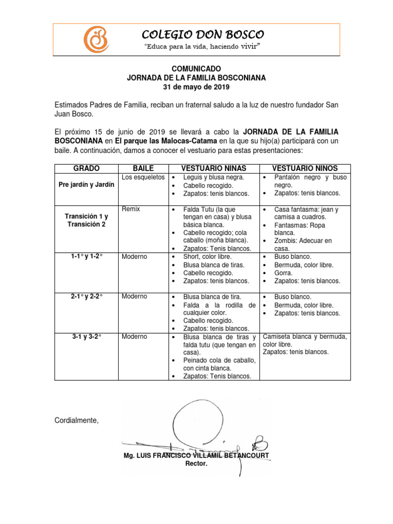 Comunicado+Presentaciones+Día+de+La+Familia+2019 | PDF | Softlines ...