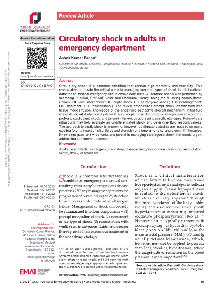 Circulatory Shock in Adults in Emergency.2 | PDF | Shock (Circulatory ...
