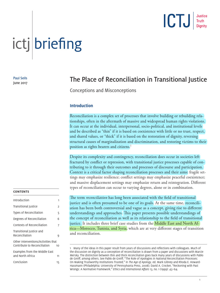 Reconciliation in Transitional Justice | PDF | Transitional Justice ...