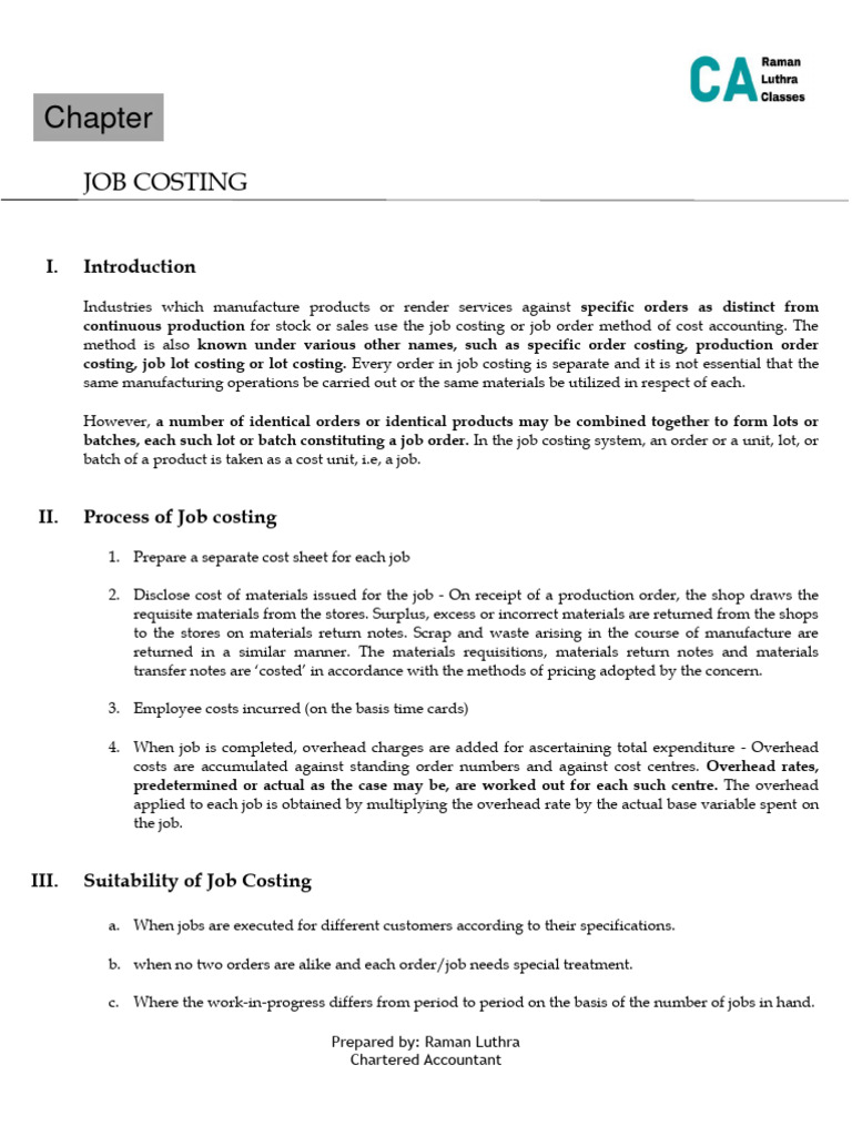 Job Costing | PDF | Cost | Inventory