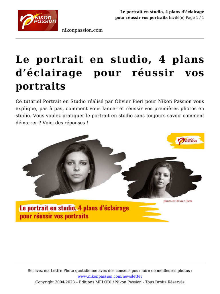Tutoriel Photo Portrait Studio 4 Plans Eclairage Reussir Portraits PDF ...