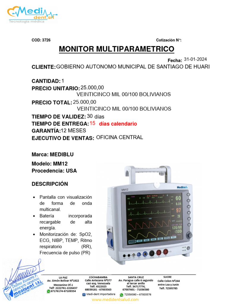 Monitor Multiparamétrico Mediblu MM12 | PDF | Negocios | Ciencia y ...
