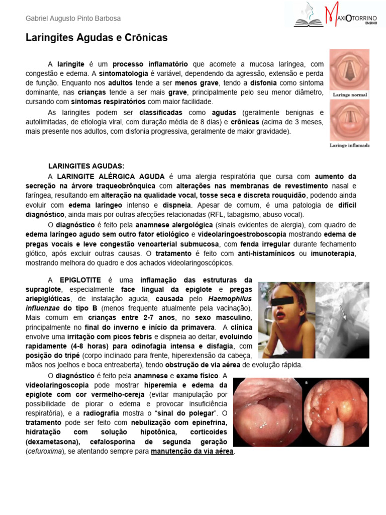 Classificação e Tratamento de Laringites | PDF | Medicina Clínica ...