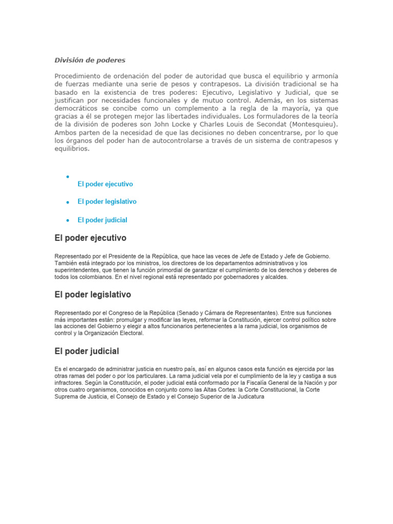 División de poderes en Colombia | PDF