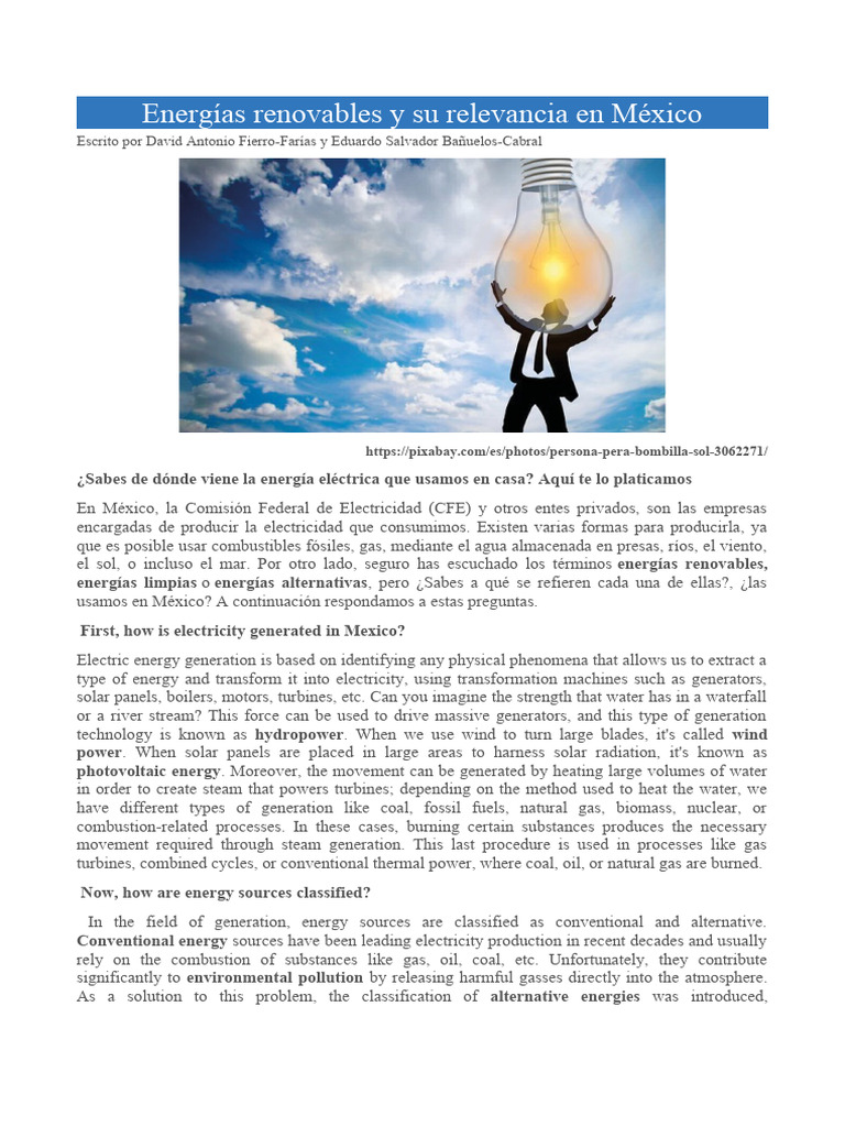 Energias Renovables y Su Relevancia en Mexico Articulo | PDF | Energía ...