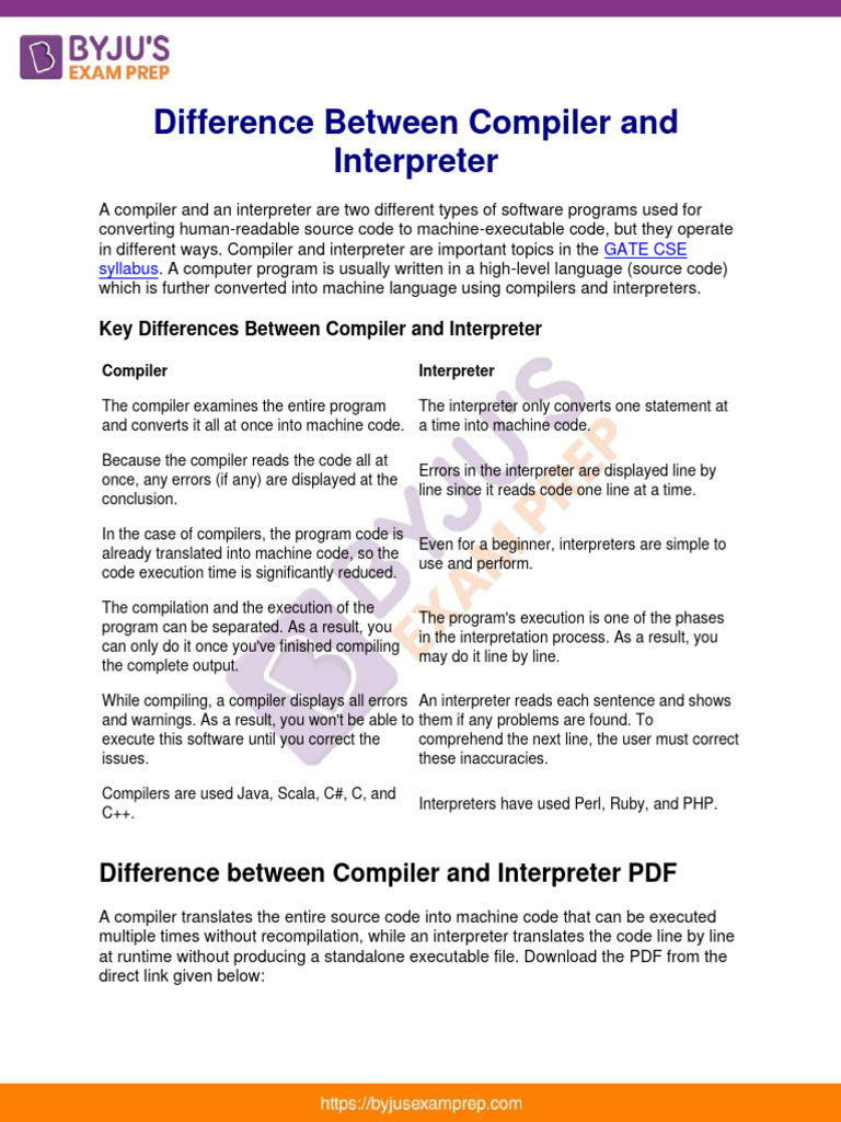 Difference Between Compiler and Interpreter Gate Notes 59 | PDF ...