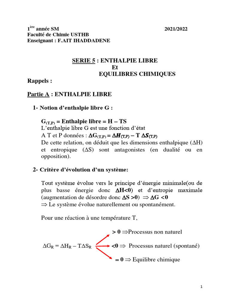 Exercices Corrigés sur Équilibres Chimiques | PDF | Équilibre chimique ...