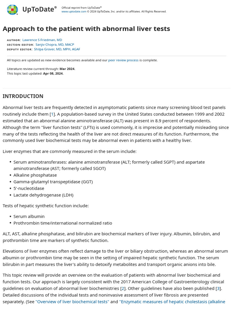 Approach To The Patient With Abnormal Liver Tests - UpToDate | PDF ...
