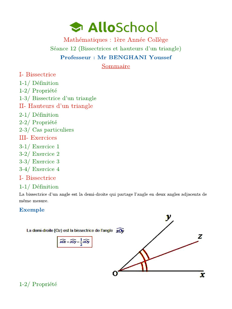 seance12bissectricesethauteursduntriangle PDF