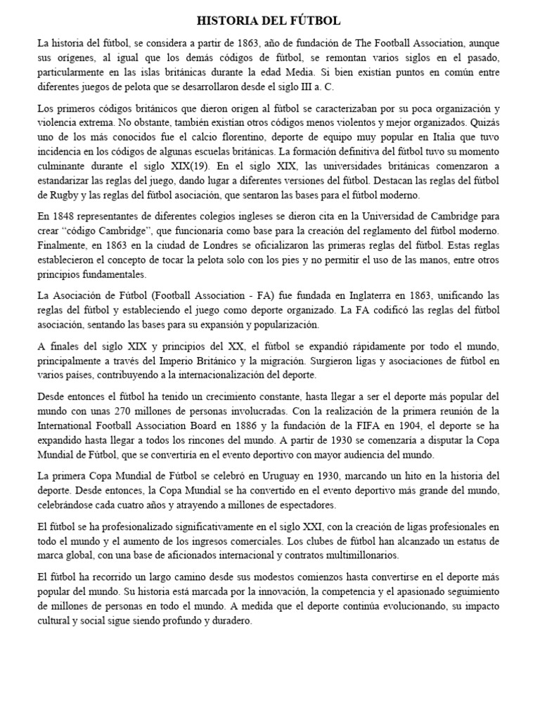 Historia Del Fútbol Imprimi | PDF | Asociación de Futbol | República ...