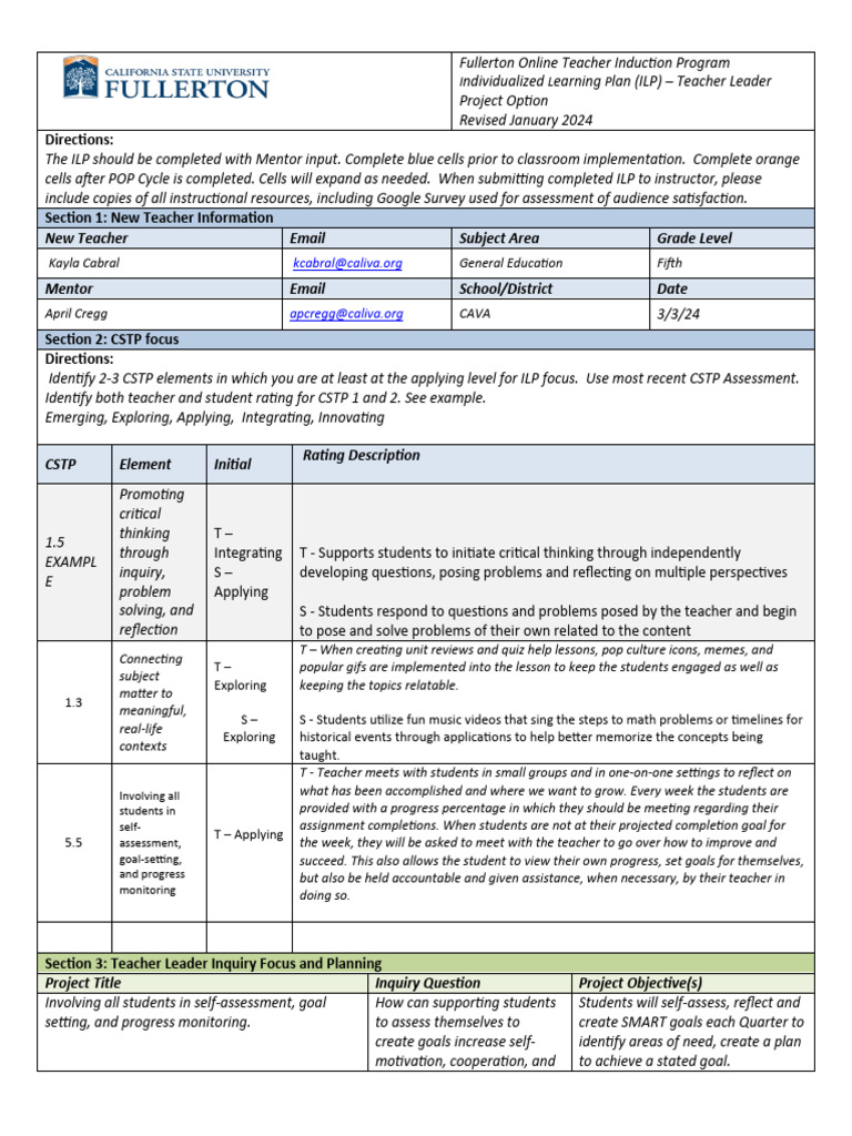 Ilp Semester4 2024 Final | PDF | Teachers | Goal