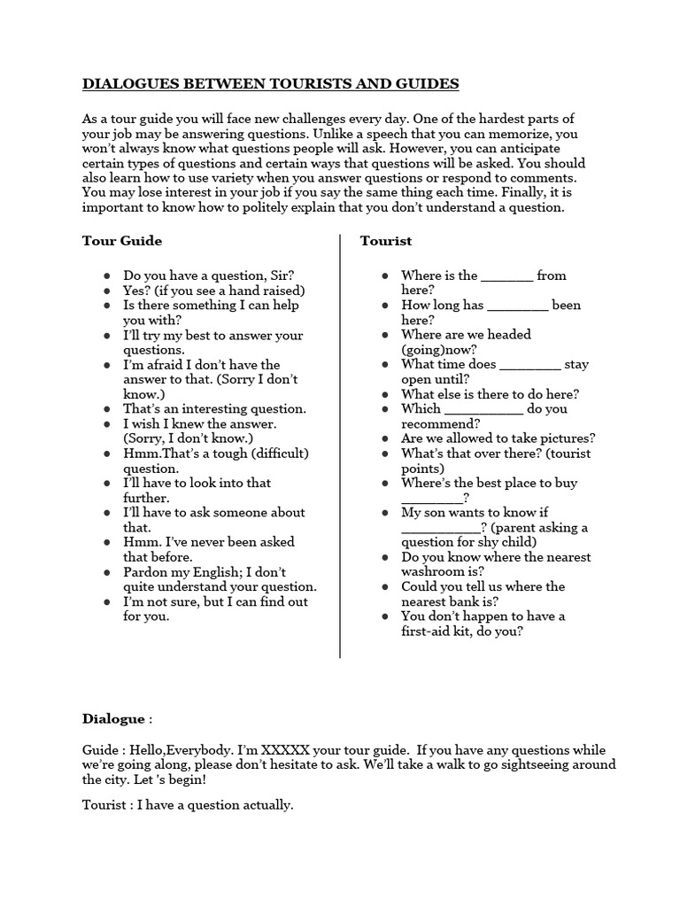 Tourist-Guide Dialogue Examples | PDF | Question