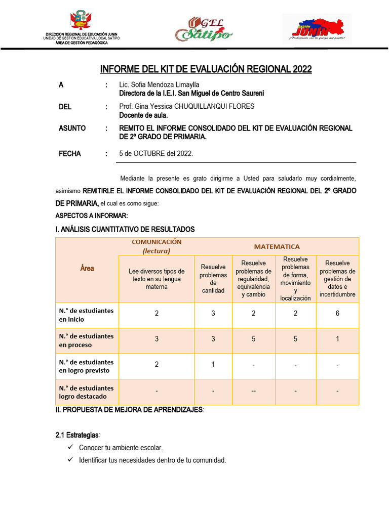 Informe Del Kit de Evaluación Regional 2022 | PDF | Evaluación | Maestros