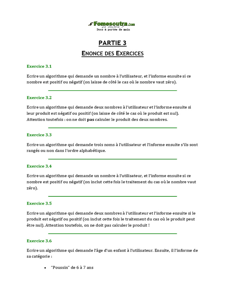 Exercices d'Algorithmes de Base | PDF | Mathématiques | Mathématiques ...