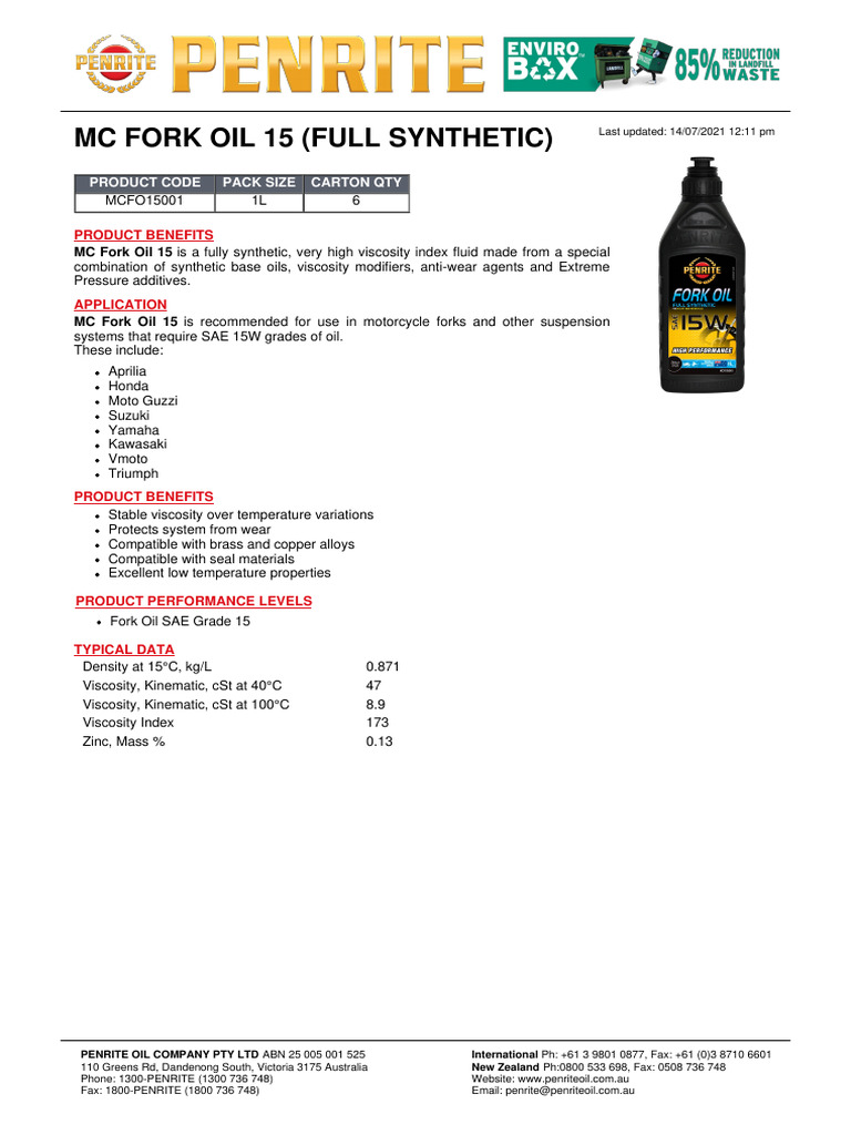 MC Fork Oil 15 - Full Synthetic Oil | PDF