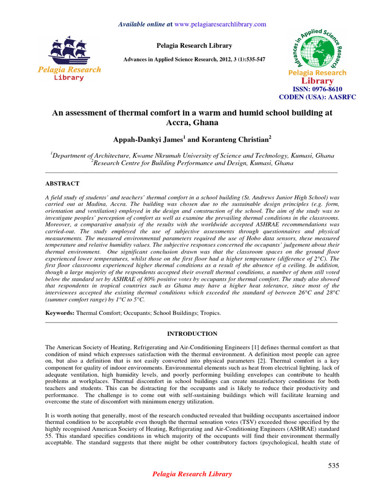 An Assessment of Thermal Comfort in A Wa | PDF | Humidity | Temperature