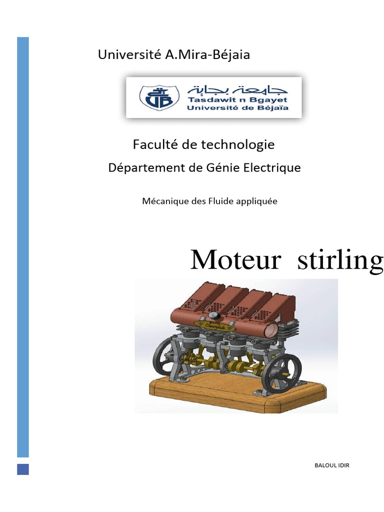 Rendement du moteur Stirling expliqué PDF Thermodynamique Ingénierie — free download