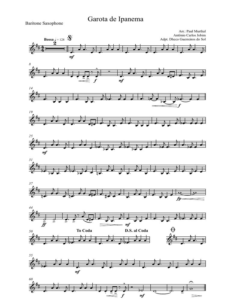 Garota de Ipanema - Baritone Saxophone | PDF | Musique latino-américaine