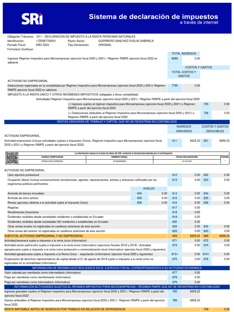 Declaracion 872640893856 | PDF | Impuestos | Impuesto sobre la renta