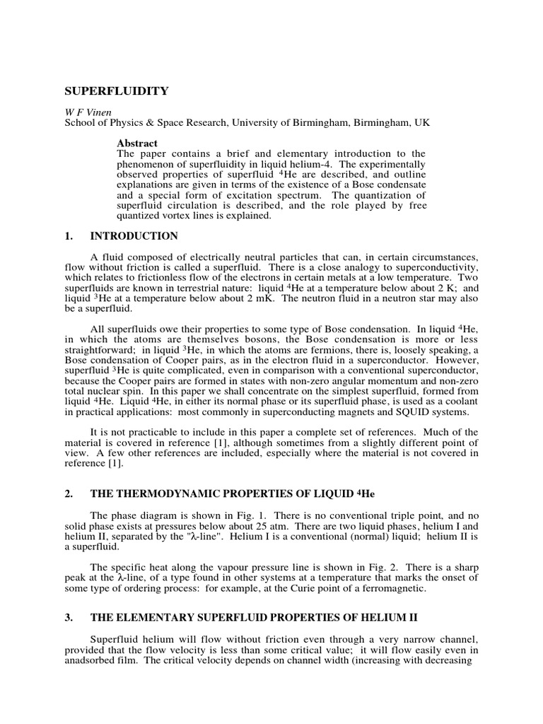Superfluid Properties of Liquid Helium-4 | PDF | Boson | Vortices