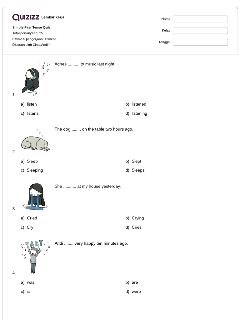 Simple Past Tense Quiz Quizizz Pdf