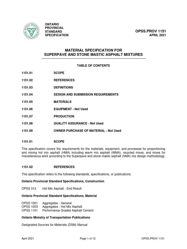 OPSS 1151: Superpave Asphalt Specs | PDF | Construction Aggregate ...