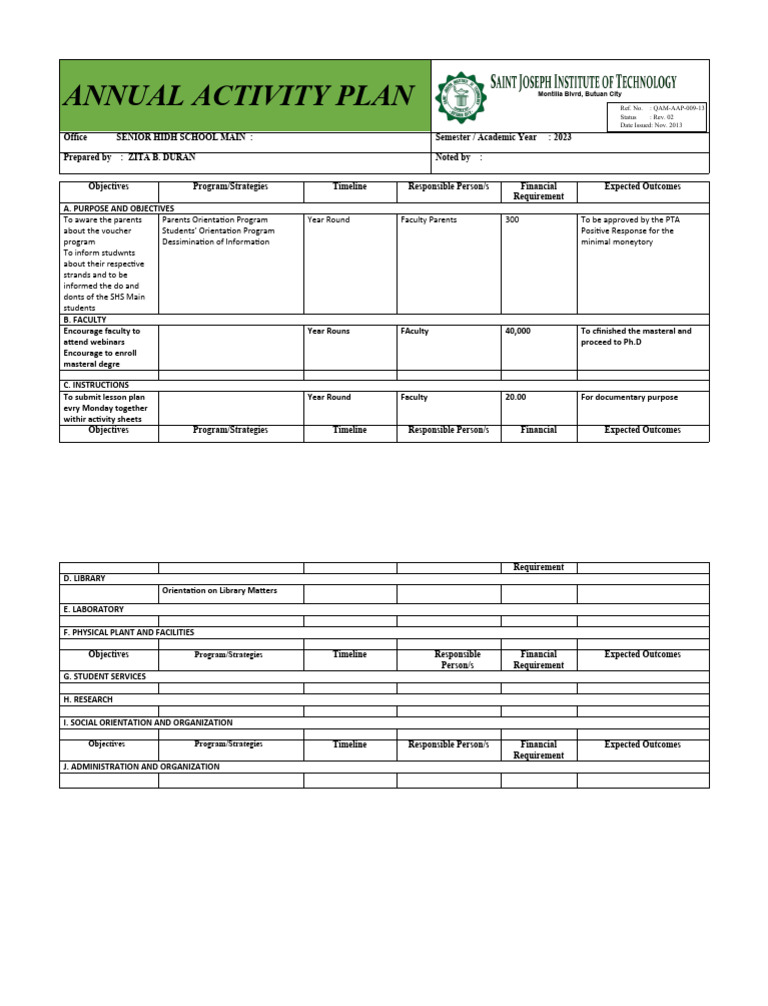 Annual Activity Plan 2023 Overview | PDF