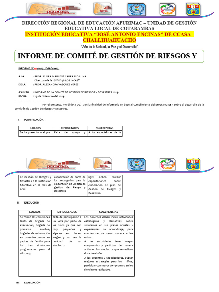 Informe Comision Gestion De Riesgos Y Desastres Pdf