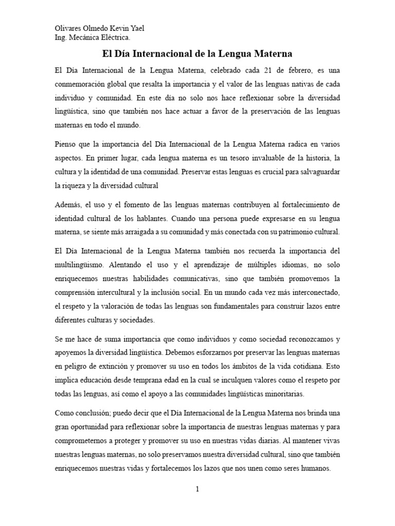 Importancia de la Lengua Materna | PDF