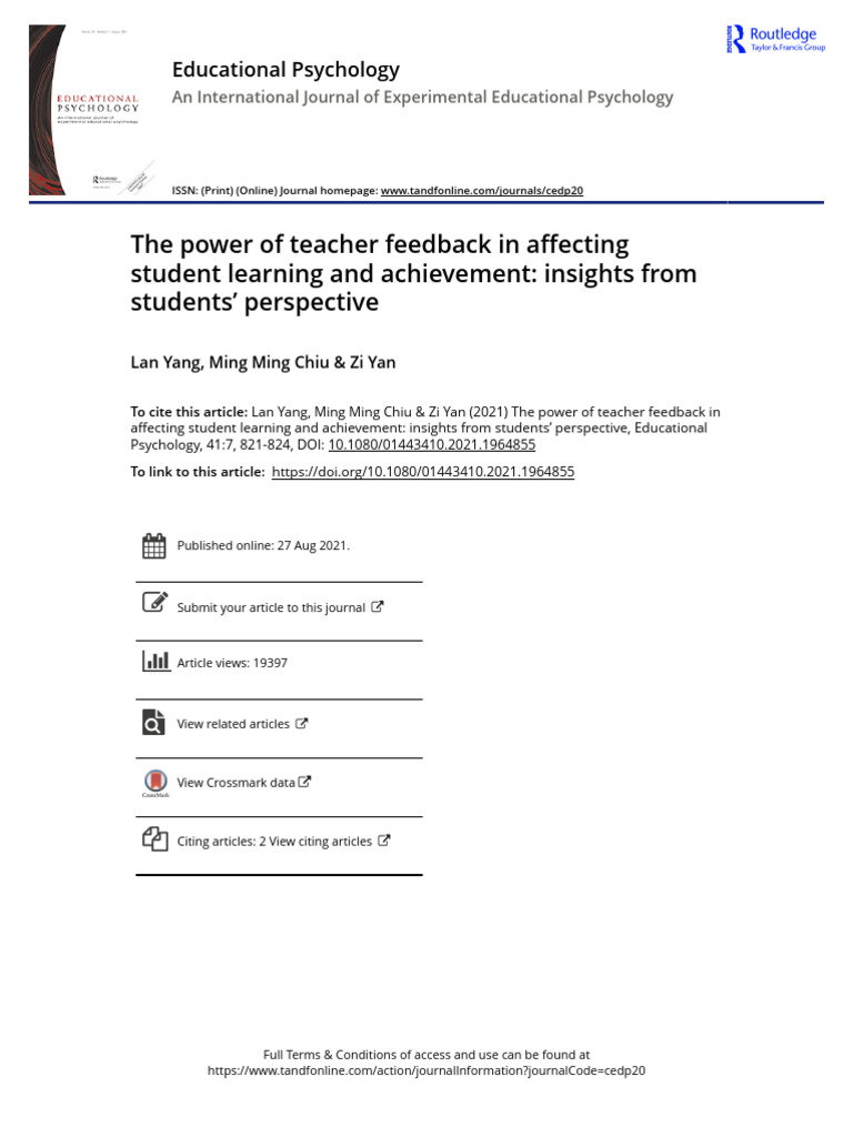 The Power of Teacher Feedback in Affecting Student Learning and ...