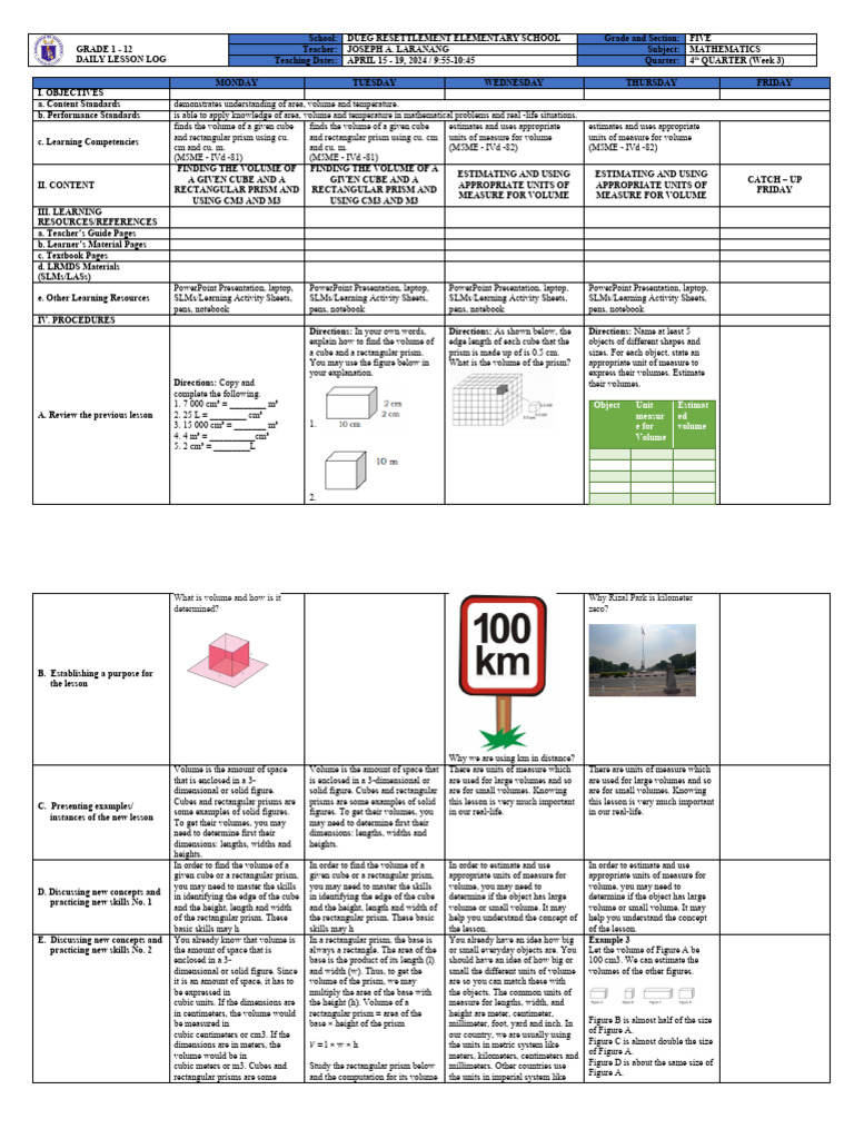 G5 Q4 Week 3 Dll Pdf Volume Length