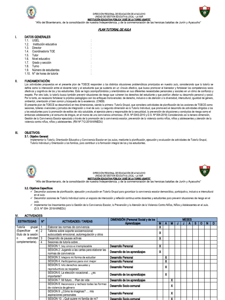 Plan Tutorial de Aula 2024 | PDF | Salón de clases | Desarrollo personal