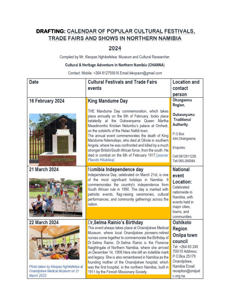 Drafting Calendar of Popular Cultural Festivals, Trade Fairs and Shows