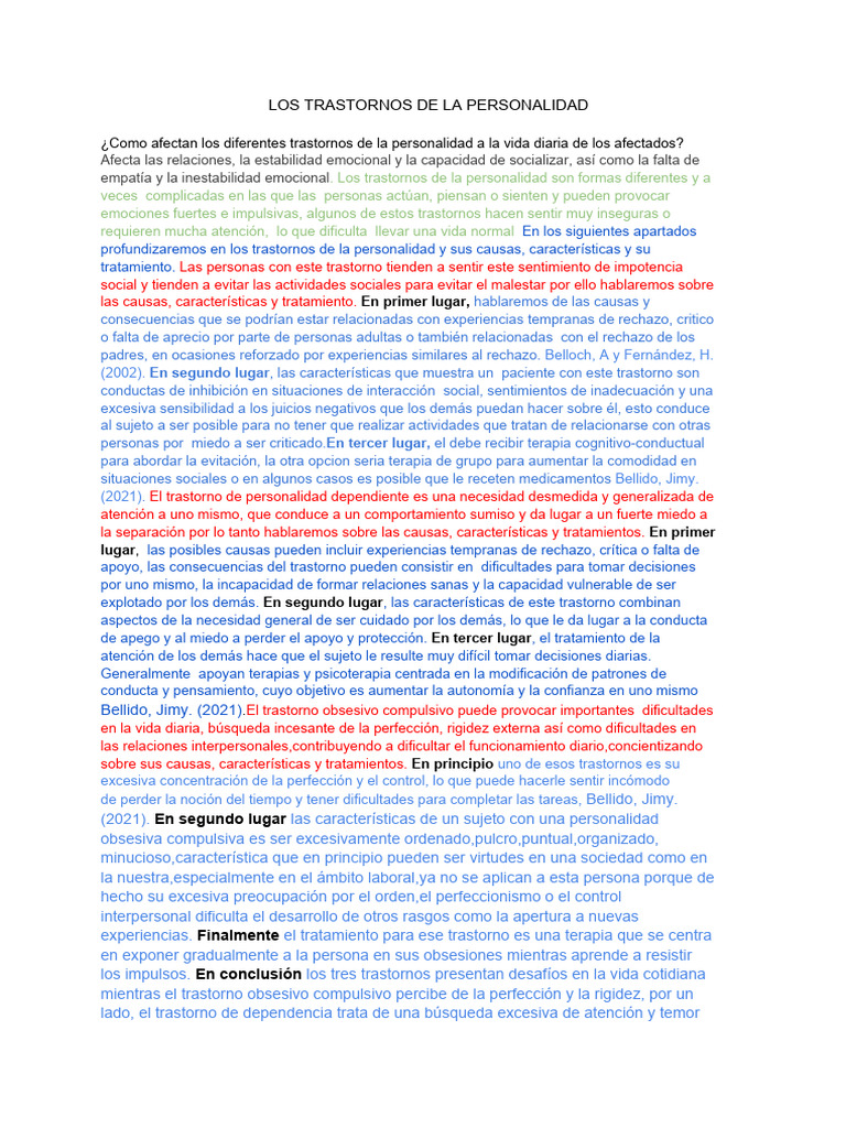 Los Trastornos De La Personalidad Pdf Las Emociones Desorden