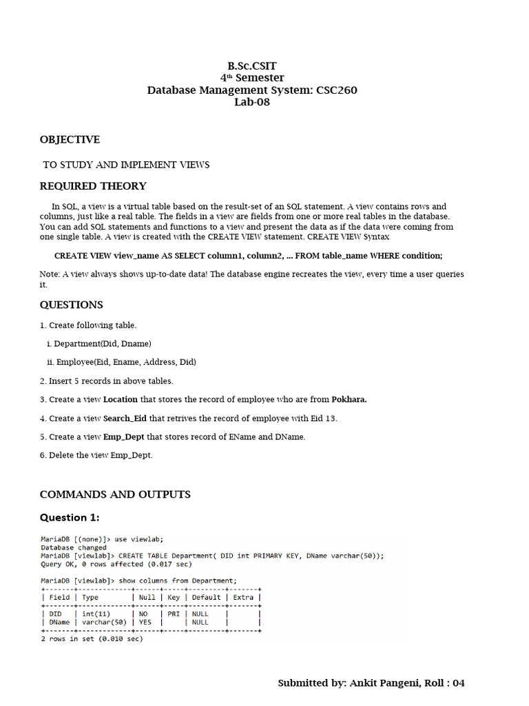 DBMS Lab Report 08 - Ankit Pangeni | PDF