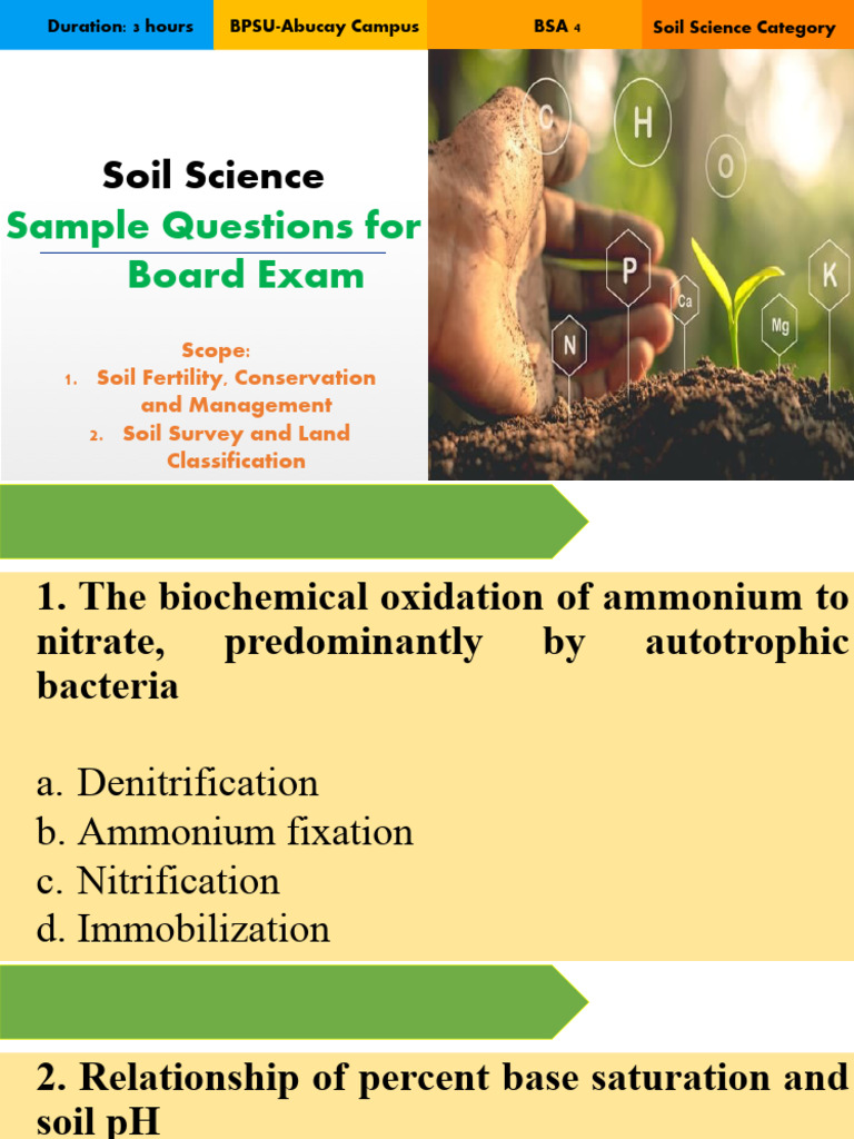 Soil Science Exam Sample Questions | PDF | Soil | Fertilizer