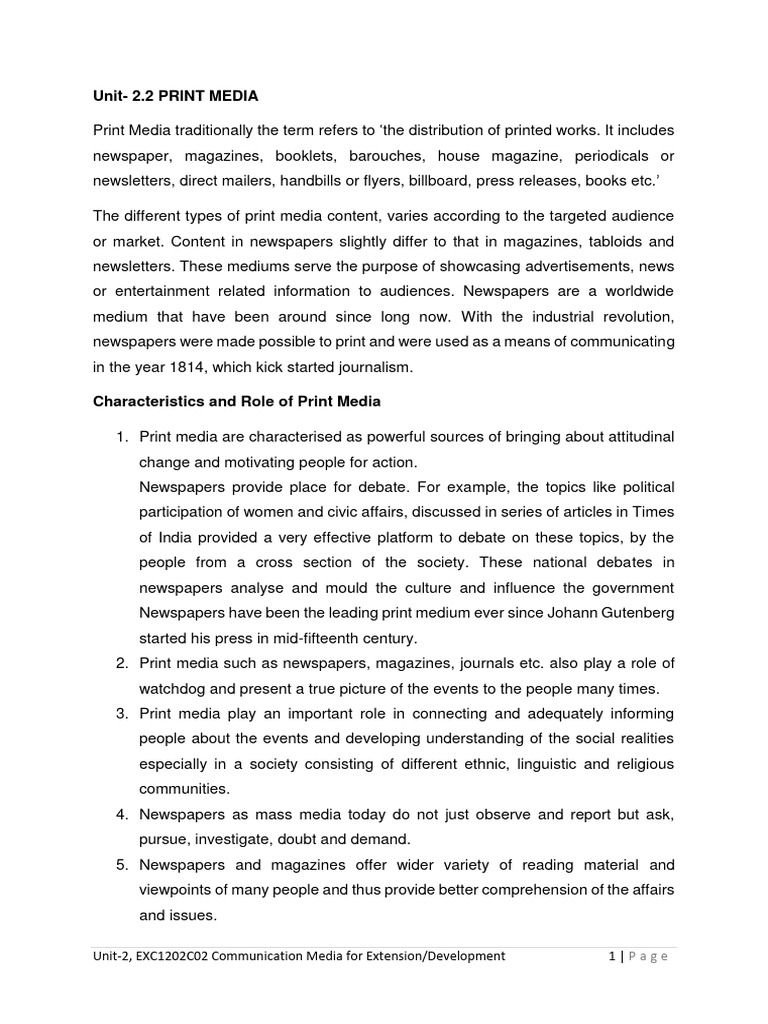 2.2 Print Media | PDF | Newspapers | Mass Media