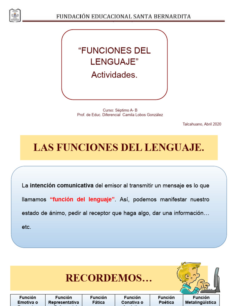 Funciones Del Lenguaje 7 A 7 B Lengua y Literatura | PDF | Comunicación