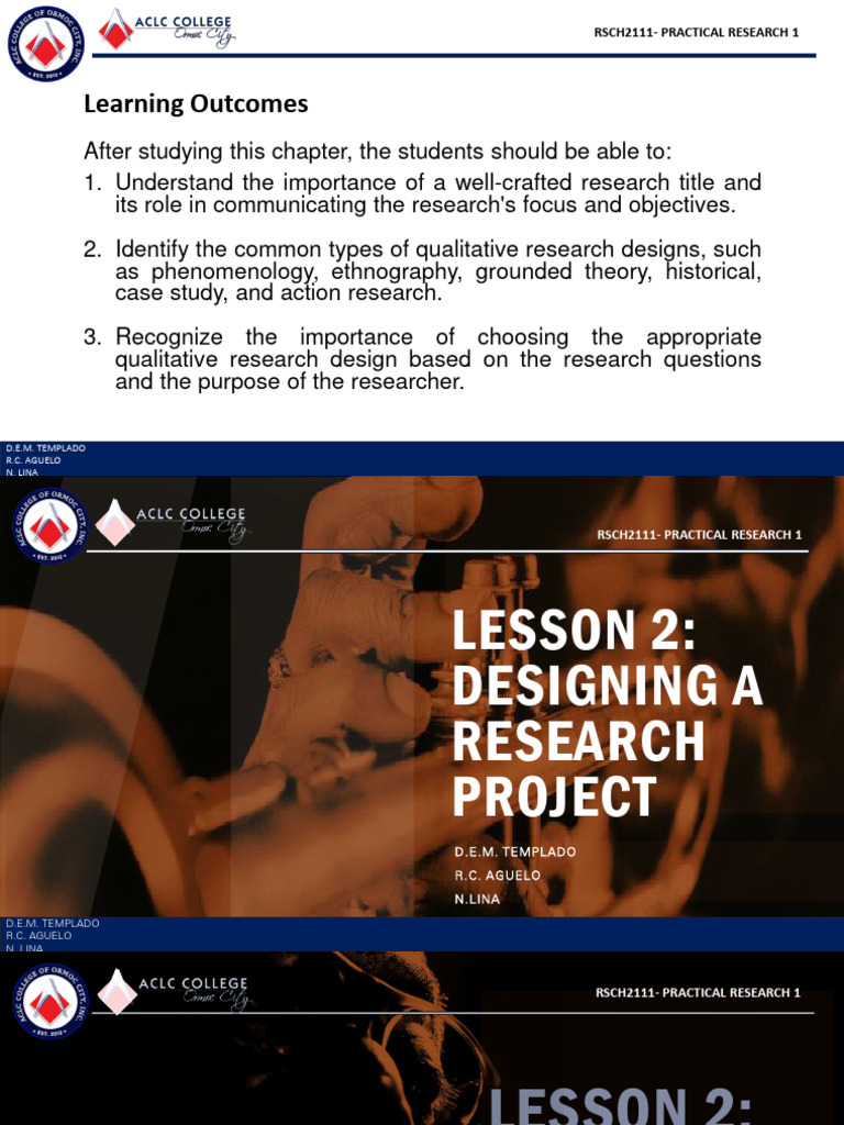 Lesson 2 Designing A Research Project | PDF | Ethnography | Qualitative ...