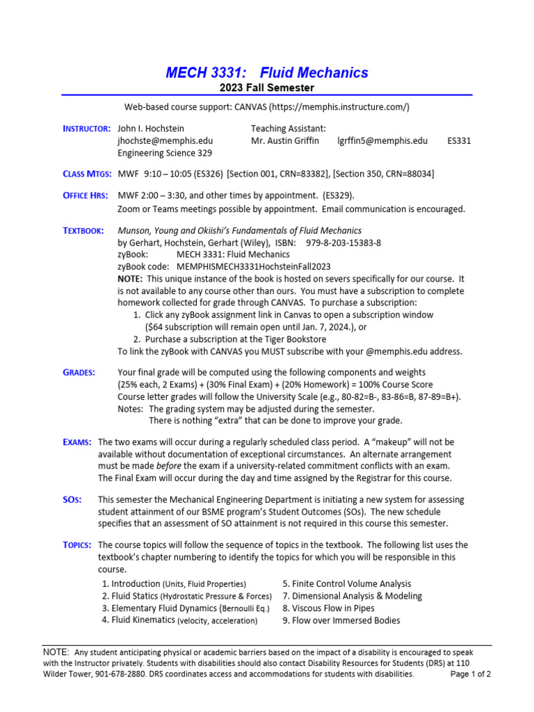 MECH 3331 Fluid Mechanics Overview | PDF | Fluid Dynamics | Classical ...