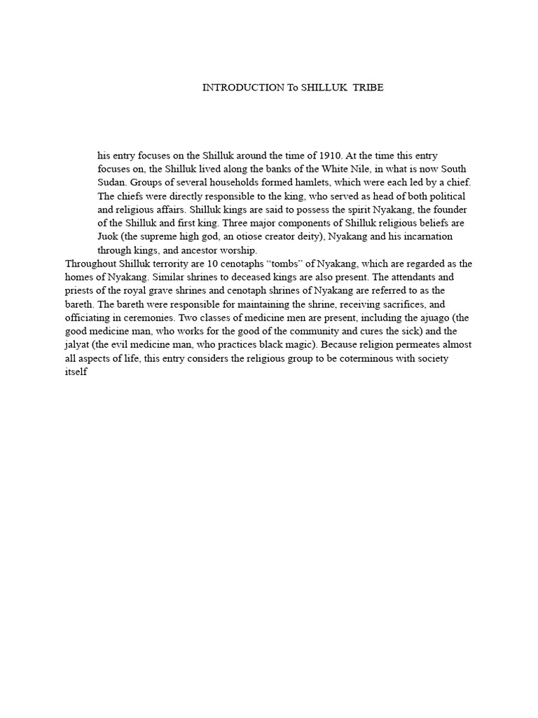 Shilluk Tribe: 1910 Culture & Beliefs | PDF