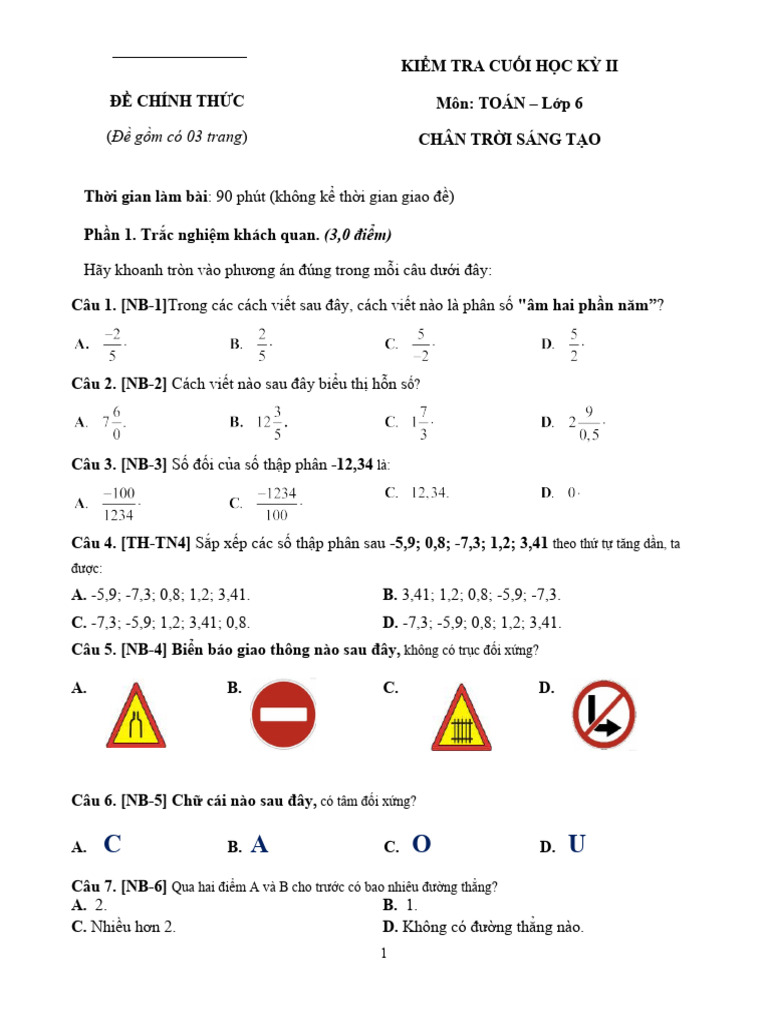 De thi cuoi ki 2 toan 6 ctst pdf