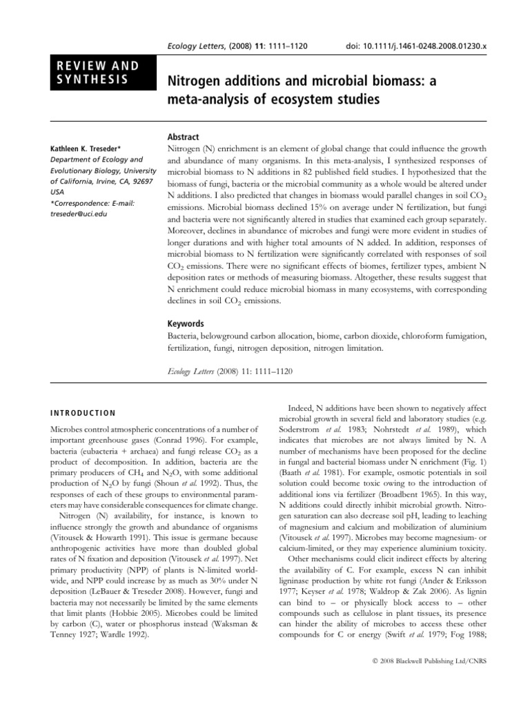 Nitrogen Enrichment Effects on Microbial Biomass | PDF | Soil | Ecosystem
