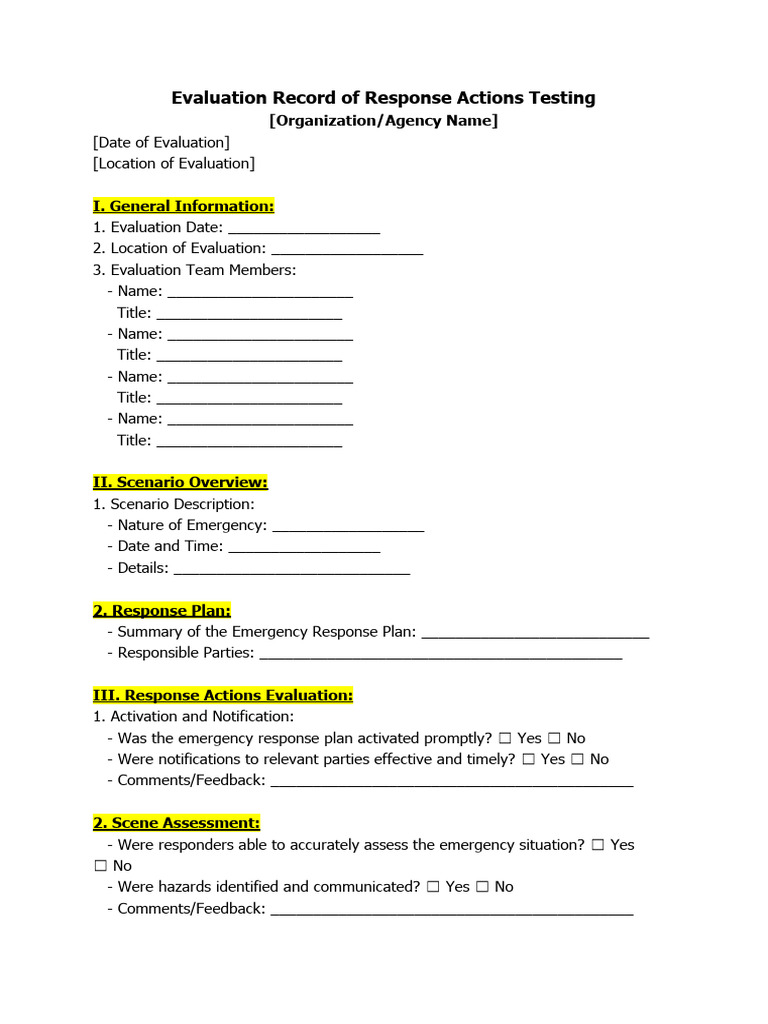 Emergency Response Evaluation Record | PDF | Emergency | Emergency ...