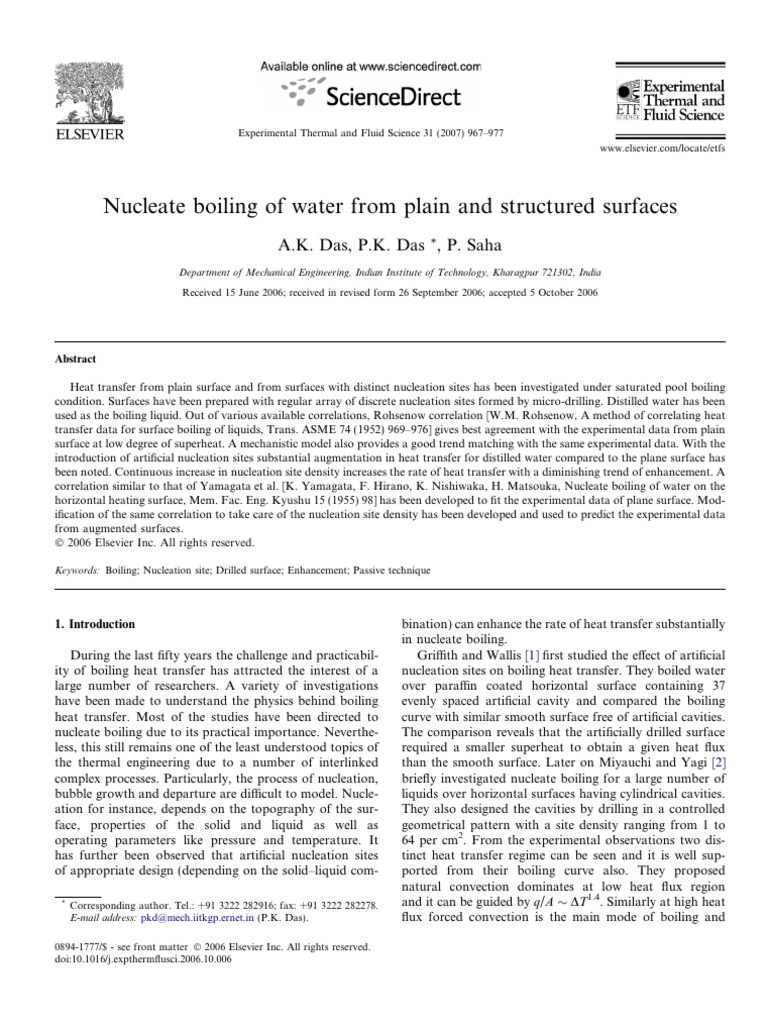 Nucleate Boiling of Water From Plain and Structured Surfaces | PDF ...