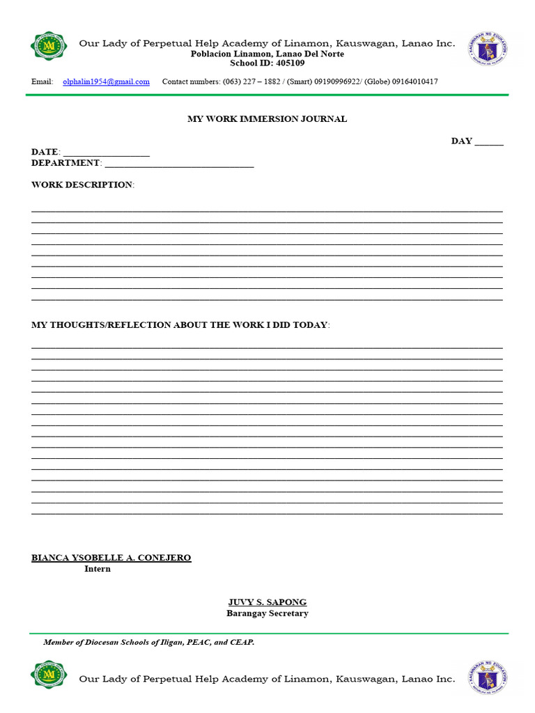 My Work Immersion Journal | PDF