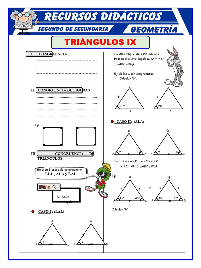 Ejercicios de Congruencia de Triangulos para Segundo de Secundaria ...