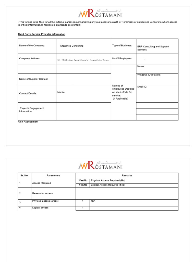 Third Party Risk Assessment Form | PDF | Information Security | Computing