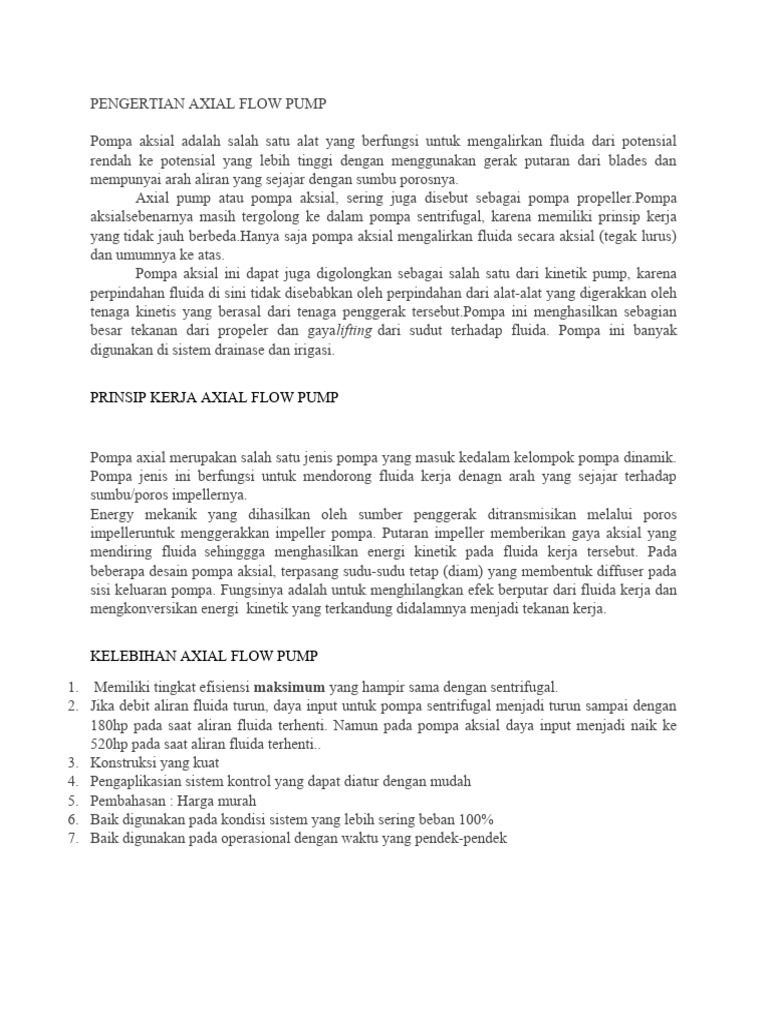 Pengertian Axial Flow Pump | PDF