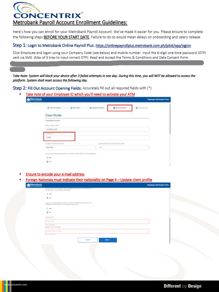 Payroll Account Enrollment Pdf Identity Document Banks
